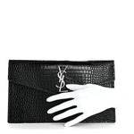 Calfskin Crocodile Embossed Uptown Monogram Pouch Black