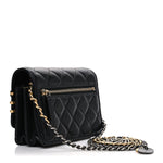 Lambskin Quilted Coco Clips Mini Wallet On Chain WOC Black