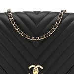 Calfskin Chevron Quilted Small Statement Flap Black