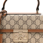 GG Supreme Monogram Small Padlock Top Handle Shoulder Bag Beige Ebony Dark Brown