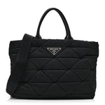 Re-Nylon Nappa Triangle Quilted Padded Medium Double Handled Zip Tote Black