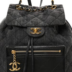 Denim Calfskin Quilted Backpack Dark Grey Black