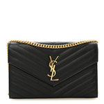 Grain De Poudre Matelasse Chevron Monogram Chain Wallet Black