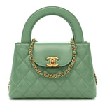 Shiny Aged Calfskin Quilted Nano Kelly Shopper Light Green