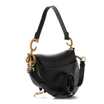 Grained Calfskin Saddle Bag With Strap Black