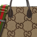 Monogram Jumbo GG Textured Dollar Calfskin Web Small Tote Bag Camel Ebony New Acero