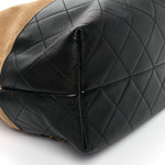 Suede Shiny Lambskin Quilted Large Shopping Bag Beige Black
