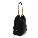 Washed Denim Quilted Medium Chanel 25 Handbag Black