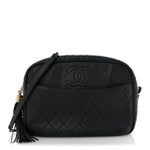 Caviar Quilted Large Coco Tassel Camera Case Black