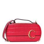 Calfskin Crocodile Embossed Mini C Vanity Bag Red