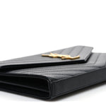Grain De Poudre Matelasse Chevron Monogram Chain Wallet Black