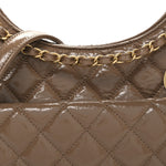 Shiny Crumpled Calfskin Quilted Wavy CC Hobo  Dark Beige