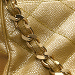 Metallic Caviar Quilted Medium Single Flap Beige