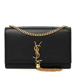 Smooth Calfskin Medium Classic Monogram Kate Tassel Satchel Black