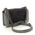 Tweed Metallic Lambskin Medium Boy Flap Silver