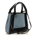 Denim  Fabric Satin Calfskin Navy Cabas XS Blue Black