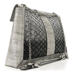 Iridescent Eelskin Maxi Chain Baguette Bag Grey Multicolor