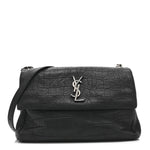 Calfskin Crocodile Embossed Medium West Hollywood Monogram Fold-Over Black