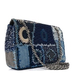 Denim Tweed Patchwork Jumbo Single Flap Blue