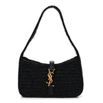 Raffia Calfskin Le 5 A 7 Mini Hobo Black