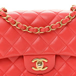 Lambskin Quilted Mini Rectangular Flap Red
