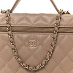 Caviar Quilted Top Handle Slim Vanity With Chain Dark Beige