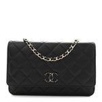 Lambskin Quilted Enamel CC Wallet On Chain WOC Black