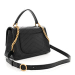 Grained Calfskin Snakeskin Small Chevron Chic Top Handle Flap Black
