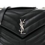 Calfskin Y Quilted Monogram Small Loulou Chain Satchel Black