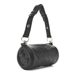 Sakai Be Green Calfskin Diagonal Stitched Mini Blondie Barrel Shoulder Bag Black