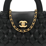 Shiny Aged Calfskin Quilted Nano Kelly Shopper Black