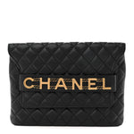 Calfskin Quilted Front Logo Enchained Clutch Black