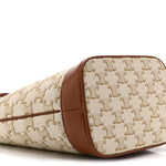 Triomphe Canvas Calfskin Small Bucket Bag White