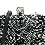 Crystal Nappa Classic Art Deco Skull Clutch Black Silver