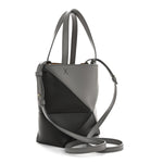 Shiny Calfskin Mini Puzzle Fold Tote Pearl Grey Dark Grey