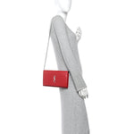 Calfskin Crocodile Embossed Monogram Chain Wallet New Red