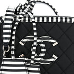 Caviar Quilted Striped Small CC Filigree Vanity Case Black White