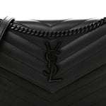 Grain De Poudre Matelasse Chevron Monogram Monochrome Envelope Chain Wallet Black