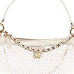 Mesh Shiny Lambskin Chain Hobo White