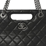 Goatskin Quilted Small Perfect Edge Shopping Tote Black
