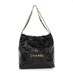 Glazed Calfskin  Quilted Small Chanel 22 Black