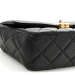 Shiny Lambskin Quilted Small Single Flap Black