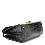 Calfskin Crocodile Embossed Medium Classic Monogram Cassandra Top Handle Black