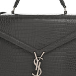Calfskin Crocodile Embossed Medium Classic Monogram Cassandra Top Handle Fog