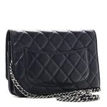 Lambskin Quilted Wallet On Chain WOC Navy Blue