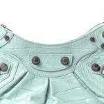 Extra Supple Calfskin Crocodile Embossed Le Cagole Shoulder Bag XS Green Acqua