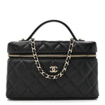Caviar Quilted Top Handle Slim Vanity With Chain Black