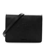 Grained Calfskin Embossed Medusa Flap Bag Black