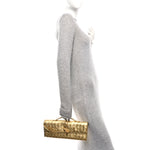 Metallic Satin Lambskin Intrecciato Long Andiamo Top Handle Clutch Gold
