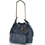 Suede Quilted Medium Chanel 25 Handbag Blue
